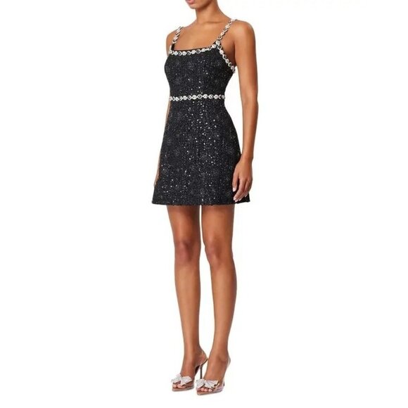 278$ ELLIATT Adeline Rhinestone Embellished Mini Dress Sleeveless Size L Black - Picture 3 of 5